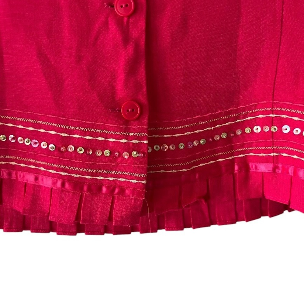 Plaza South Womens Pink Linen Blend Sequin Pleated Hem Button Back Top Size 14 - Picture 3 of 8